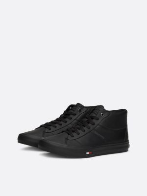 sneakers alte stringate in pelle nero da uomini tommy hilfiger