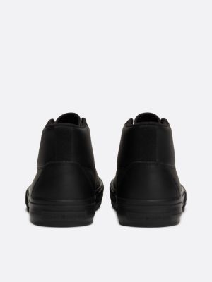 black leather lace-up high-top trainers for men tommy hilfiger