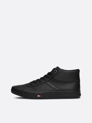 sneakers alte stringate in pelle nero da uomini tommy hilfiger