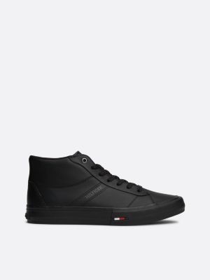 sneakers alte stringate in pelle black da uomini tommy hilfiger