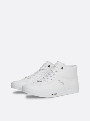 white leather lace-up high-top trainers for men tommy hilfiger