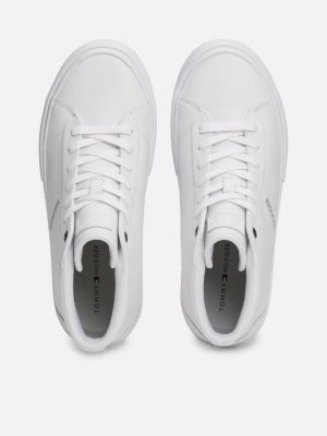 white leather lace-up high-top trainers for men tommy hilfiger