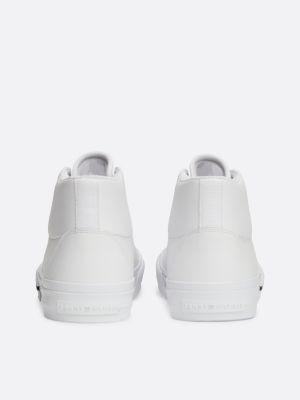 white leather lace-up high-top trainers for men tommy hilfiger