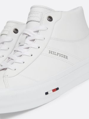 white leather lace-up high-top trainers for men tommy hilfiger