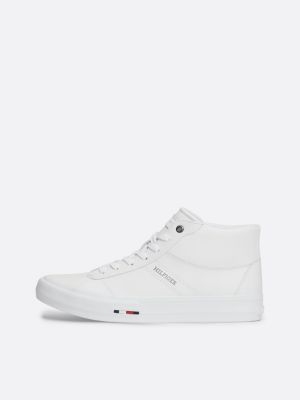 white leather lace-up high-top trainers for men tommy hilfiger