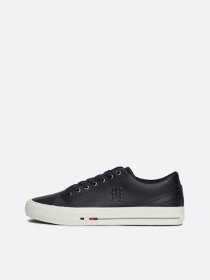 blue th monogram leather trainers for men tommy hilfiger