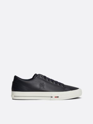 blue th monogram leather trainers for men tommy hilfiger