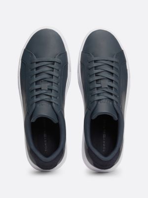 blue leather contrast heel court trainers for men tommy hilfiger