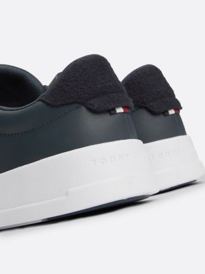 blue leather contrast heel court trainers for men tommy hilfiger
