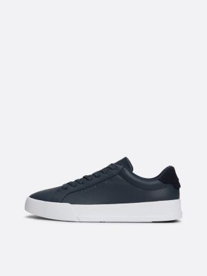 blue leather contrast heel court trainers for men tommy hilfiger