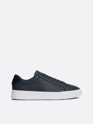 blue leather contrast heel court trainers for men tommy hilfiger