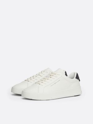 white leather contrast heel court trainers for men tommy hilfiger