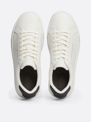 white leather contrast heel court trainers for men tommy hilfiger