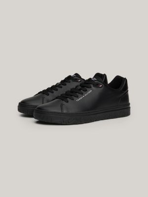 black th monogram leather court trainers for men tommy hilfiger