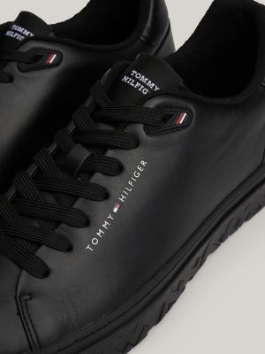 baskets en cuir à monogramme th noir pour hommes tommy hilfiger