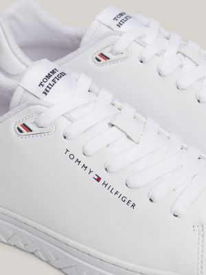 white th monogram leather court trainers for men tommy hilfiger