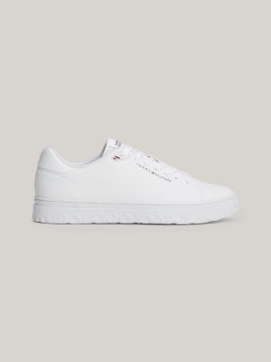 Leren court sneaker met TH monogram Wit Tommy Hilfiger