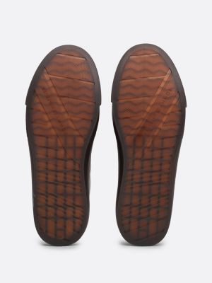 baskets en cuir à lacets et bande emblématique noir pour hommes tommy hilfiger