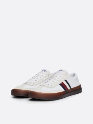 white leather signature tape lace-up trainers for men tommy hilfiger