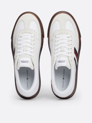 white leather signature tape lace-up trainers for men tommy hilfiger