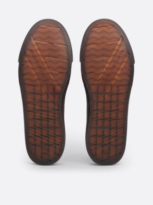 baskets en cuir à lacets et bande emblématique blanc pour hommes tommy hilfiger