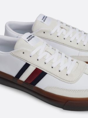 white leather signature tape lace-up trainers for men tommy hilfiger