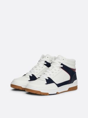 blue leather high-top basketball trainers for men tommy hilfiger