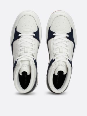 blue leather high-top basketball trainers for men tommy hilfiger