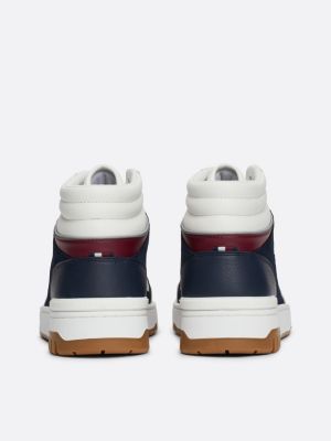 blue leather high-top basketball trainers for men tommy hilfiger