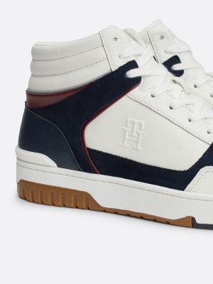 blue leather high-top basketball trainers for men tommy hilfiger