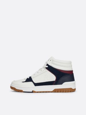 blue leather high-top basketball trainers for men tommy hilfiger