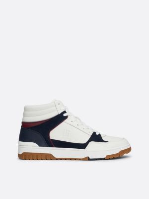 blue leather high-top basketball trainers for men tommy hilfiger