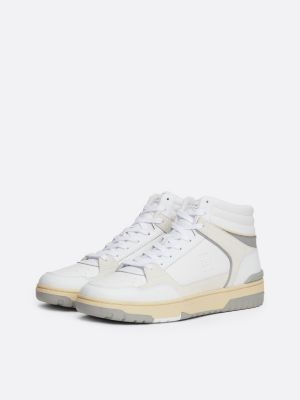 white leather high-top basketball trainers for men tommy hilfiger