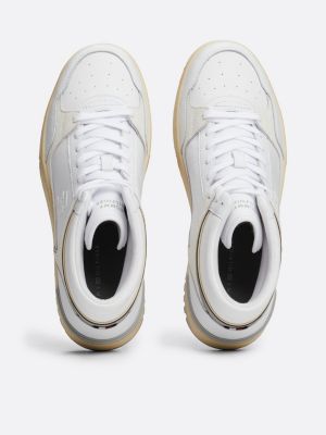 sneakers alte stile basket in pelle bianco da uomini tommy hilfiger
