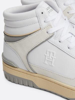 white leather high-top basketball trainers for men tommy hilfiger