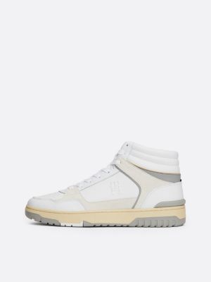 white leather high-top basketball trainers for men tommy hilfiger