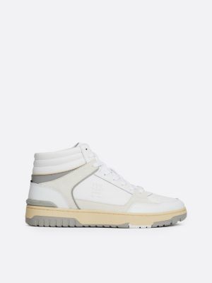 white leather high-top basketball trainers for men tommy hilfiger