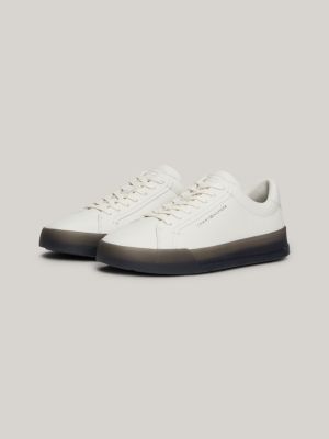 wit leren court sneaker met contrastzool voor heren - tommy hilfiger