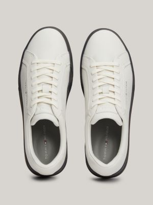 wit leren court sneaker met contrastzool voor heren - tommy hilfiger