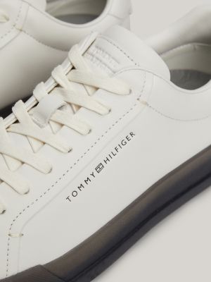 wit leren court sneaker met contrastzool voor heren - tommy hilfiger