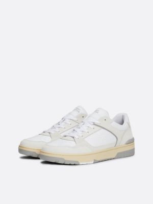 white th monogram leather basketball trainers for men tommy hilfiger