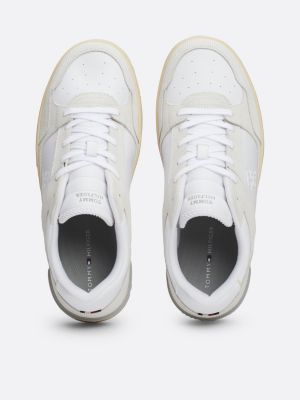 white th monogram leather basketball trainers for men tommy hilfiger