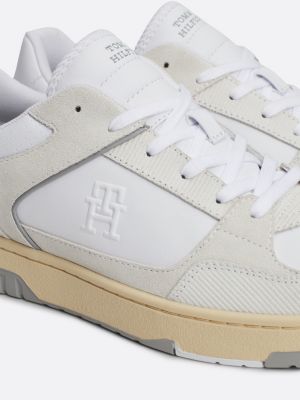white th monogram leather basketball trainers for men tommy hilfiger