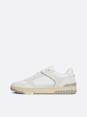white th monogram leather basketball trainers for men tommy hilfiger