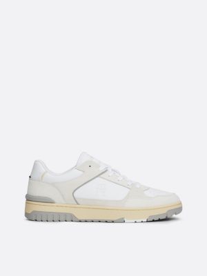 white th monogram leather basketball trainers for men tommy hilfiger