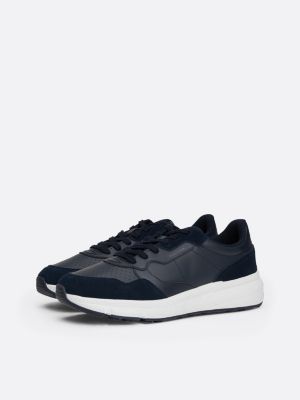 blue suede mixed texture trainers for men tommy hilfiger