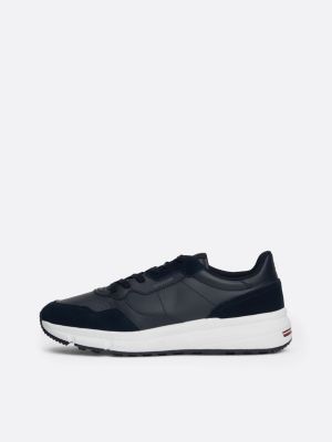 blue suede mixed texture trainers for men tommy hilfiger