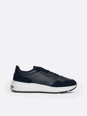 blue suede mixed texture trainers for men tommy hilfiger