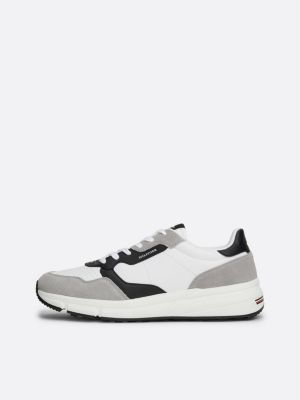 grey suede mixed texture trainers for men tommy hilfiger