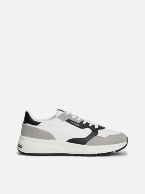 grey suede mixed texture trainers for men tommy hilfiger